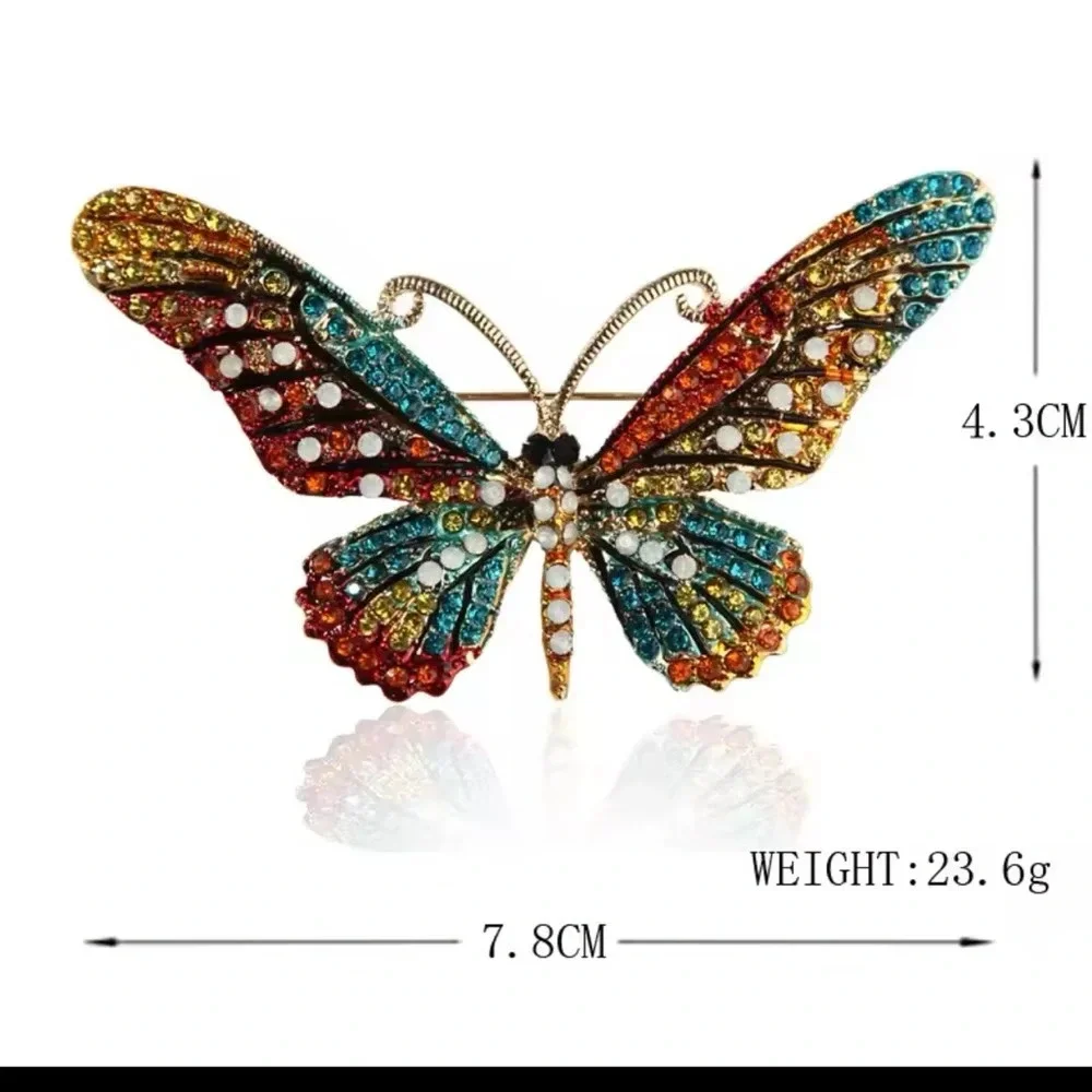 Vintage Multicolor Crystal Butterfly Brooch – Gold Tone Statement Pin